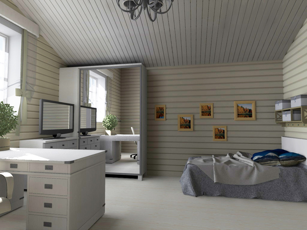 Разработка интерьера спальни и гардеробной загородного дома