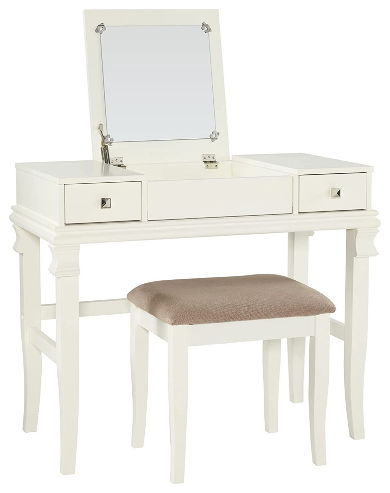 Contemporary Vanity Set, Rectangular Table With Flip Up Mirror