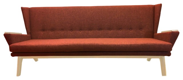 Rust Orange Upholstered Mid Century Modern Sofa Couch Bench Seat Rust Orange Upholstered Mid Century Modern Sofa Couch Bench Seat Handcrafted Mcm