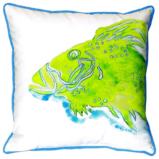 Green Fish Small Indoor/Outdoor Pillow 12x12 Set of Two, 12 inches x