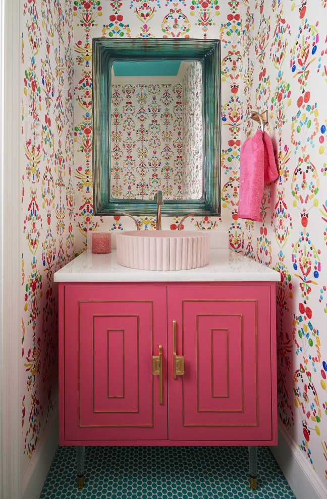 Transitional powder room photo in Dallas