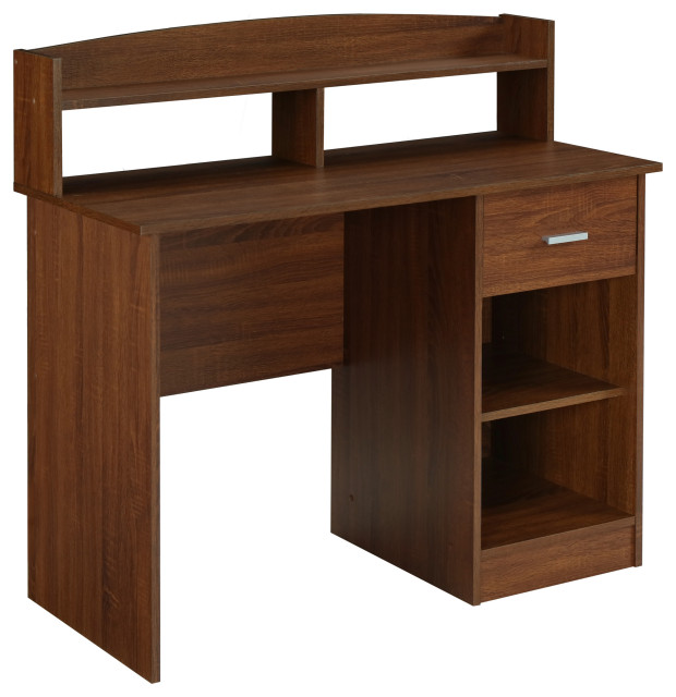 Techni Mobili Modern Office Desk with Hutch, Grey - Transitional