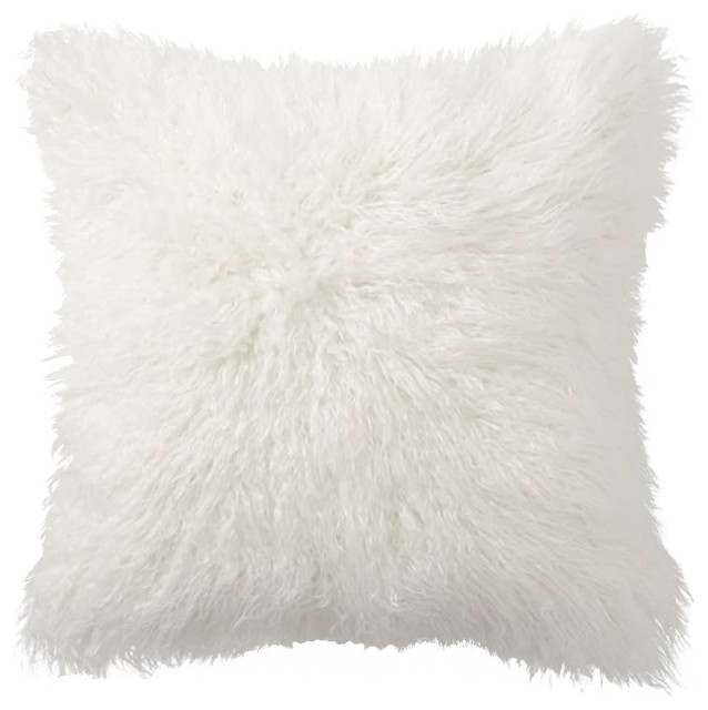 18" X 18" Off White Faux Fur Pillow