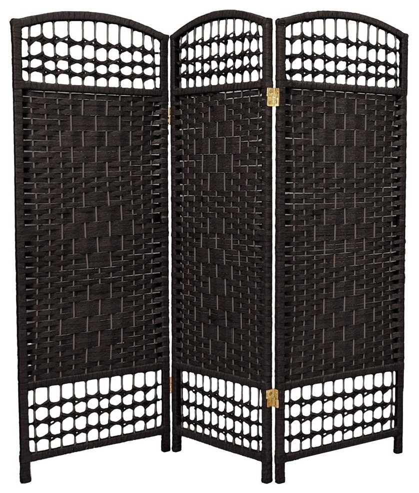 4' Tall Fiber Weave Room Divider, 3 Panels Tropical Screens And
