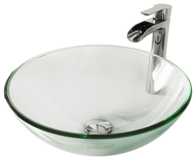 VIGO Crystalline Glass Vessel Bathroom Sink and Niko Faucet Set