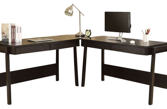 Monarch Specialties I 7033-3 Cappuccino 3 Piece L-Shaped Computer Desk Set w/ St