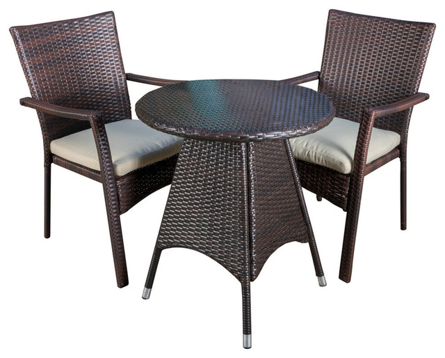 Gdf Studio 3 Piece Foster Outdoor Wicker Bistro With Cushions Set Outdoor Wicker Bistro With Cushions Set