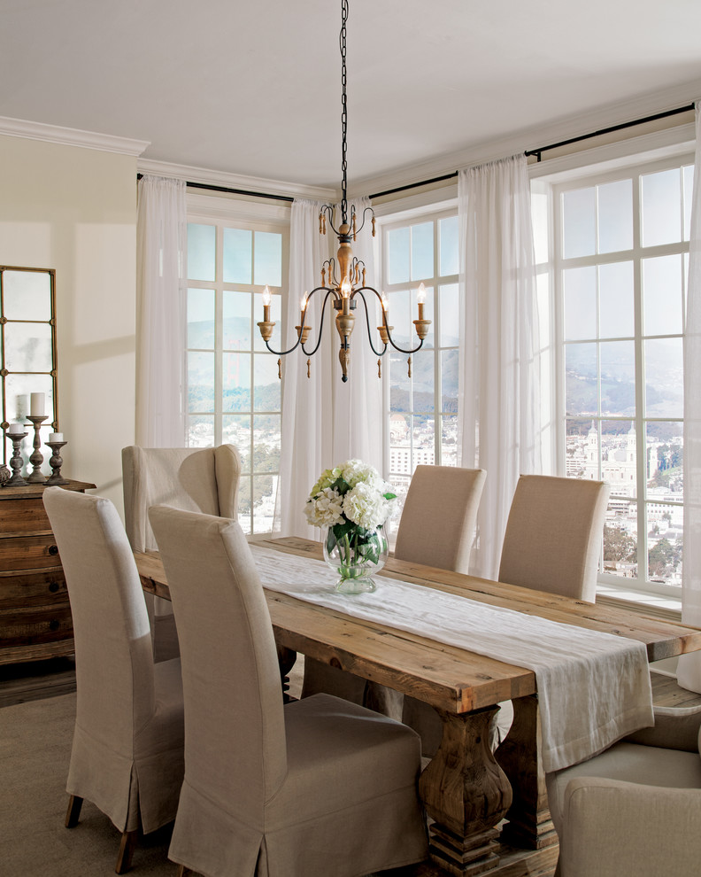 Design ideas for a mid-sized transitional separate dining room in Dallas with white walls.