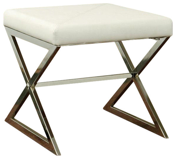 Modern White Leather Like Vinyl Soft Faux Metal Base Ottoman Modern White Leather Like Vinyl Soft Faux Metal Base Ottoman Footstool