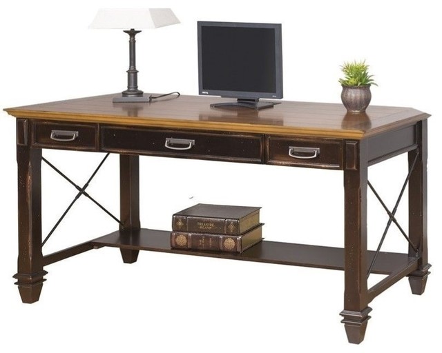 Beaumont Lane Writing Desk In Two Tone Distressed Black