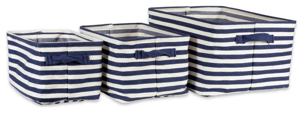 Herringbone Woven Cotton Laundry Bin Stripe Rectangle Assorted, Set of 3