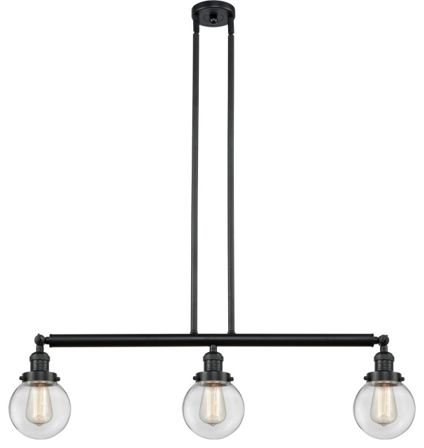 Franklin Restoration Beacon 3 Light Island Light, Matte Black, Clear Glass Industrial