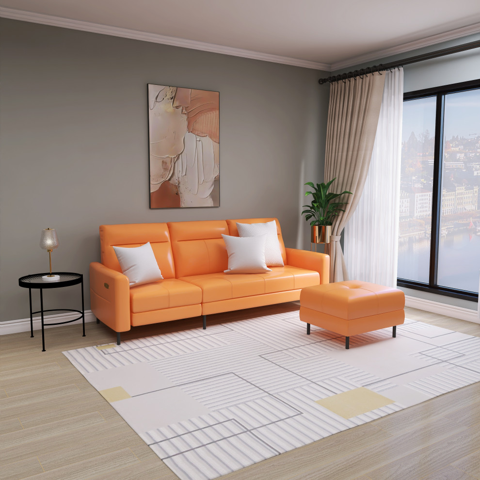 LShaped Leather Sectional Sofa Set Cushions Sectional Sofa Footrests