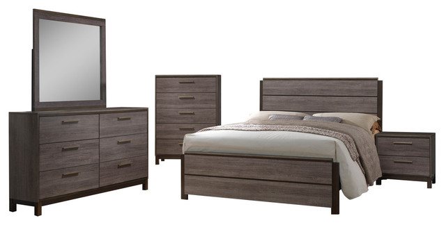 Dansville 5 Piece Bedroom Set King Antique Gray Wood Modern