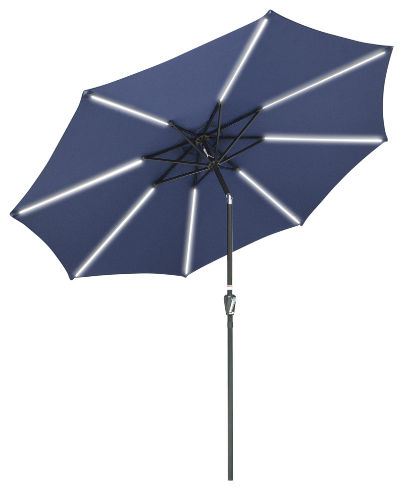 Yescom 9' 8 Ribs Solar Powered Patio Umbrella with Tilt and Crank Navy