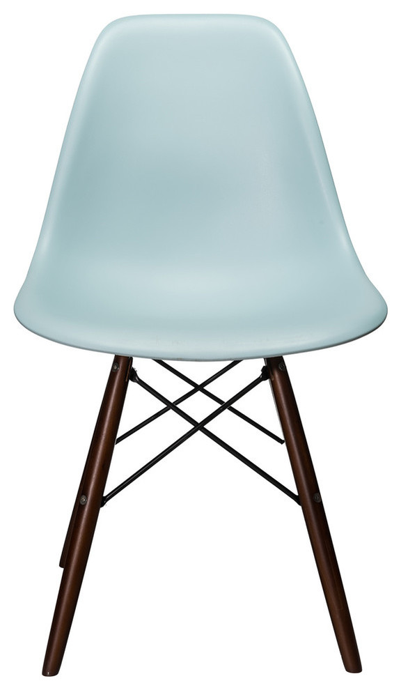 Nature Series DSW Molded Dining Chair, Dark Walnut Wood Eiffel Legs, Ice Blue