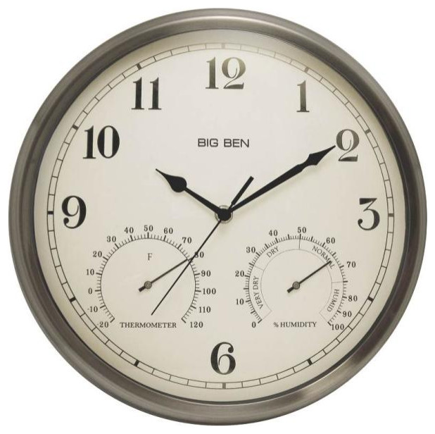 Westclox 49832 Big Ben Indoor Outdoor Wall Clock, Brushed Nickel