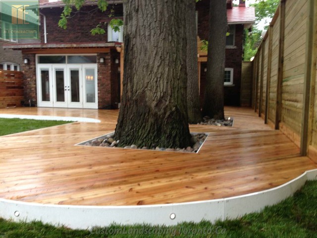 Wrap around deck with horizontal fence & pergoal contemporary-terrace