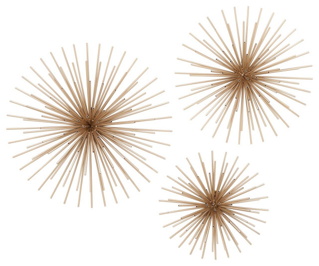 Zimlay Contemporary Gold Iron Spiky Orbs Set Of 3 Wall Decor 44562