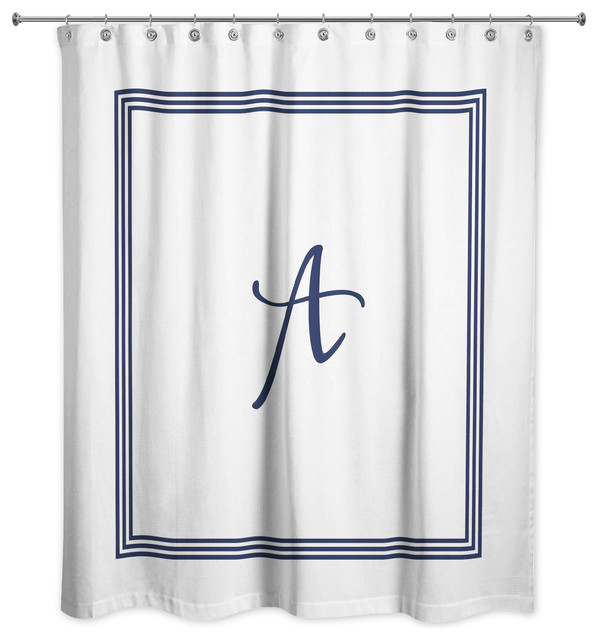 Navy And White Monogrammed Shower, Monogram Initial Shower Curtain