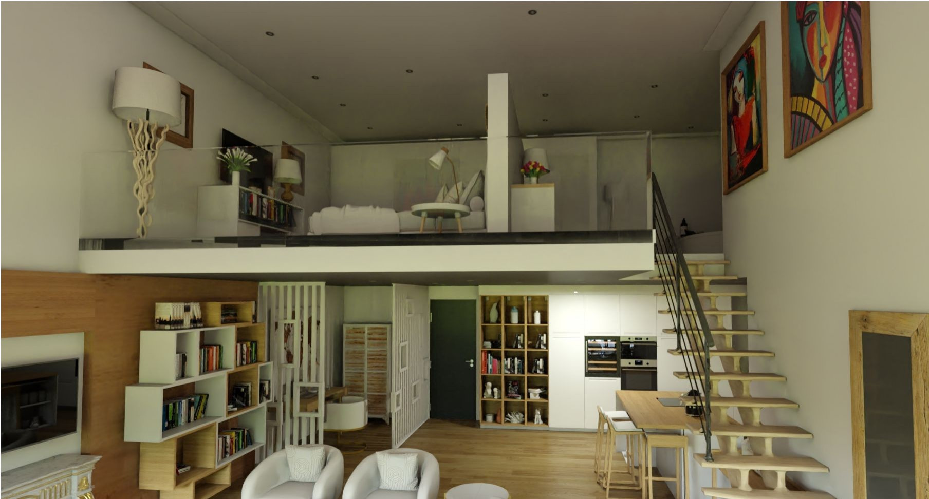 Appartement 55 m² Chambre en mezzanine