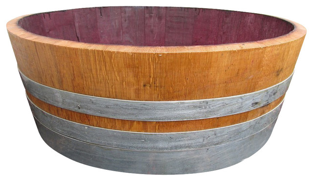 Lacquer Finished Shallow Wine Barrel Planter, 23"W x 9"H
