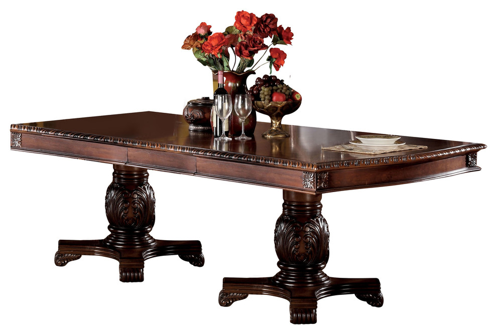 Acme Dining Table with Double Pedestal, Cherry Finish 04075