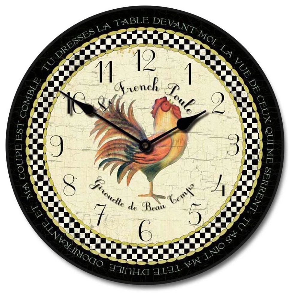Le French Rooster Clock, 12" Farmhouse Wall Clocks by Em and Em