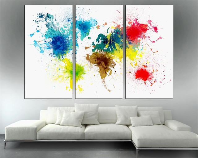 Colorful World Map Canvas Print 3 Panel Split, Triptych Wall Art, 90x60 ...