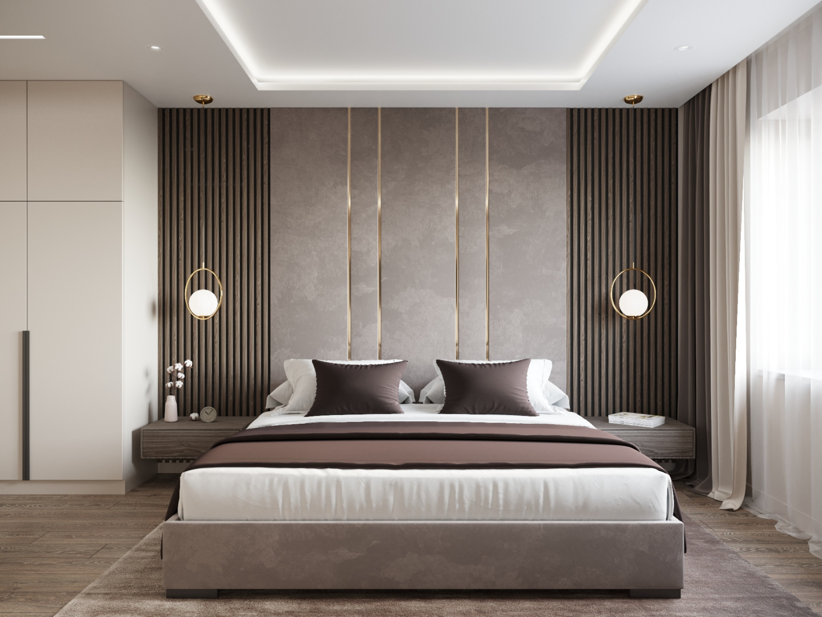 Спальня в бежевом цвете