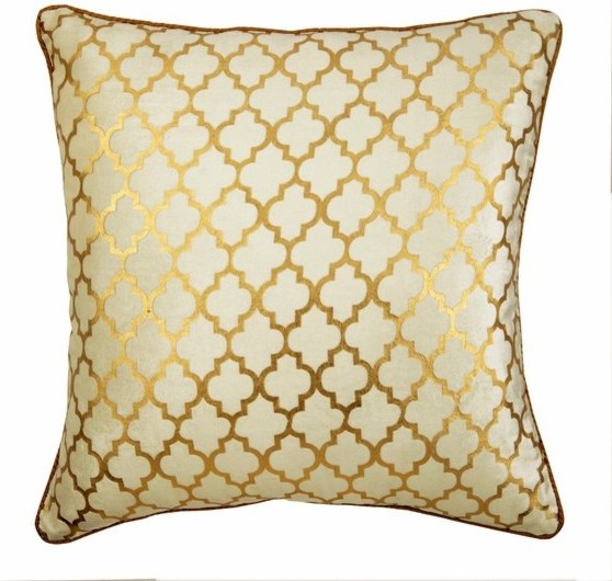 Designer Euro Pillow Cover 26x26 inch Beige Wave Of Gold Silk Sequins 