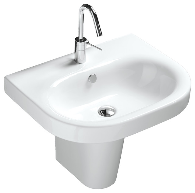 Daytime 22" Wall Mounted Semi-Pedestal Bathroom Ceramic Sink With ...