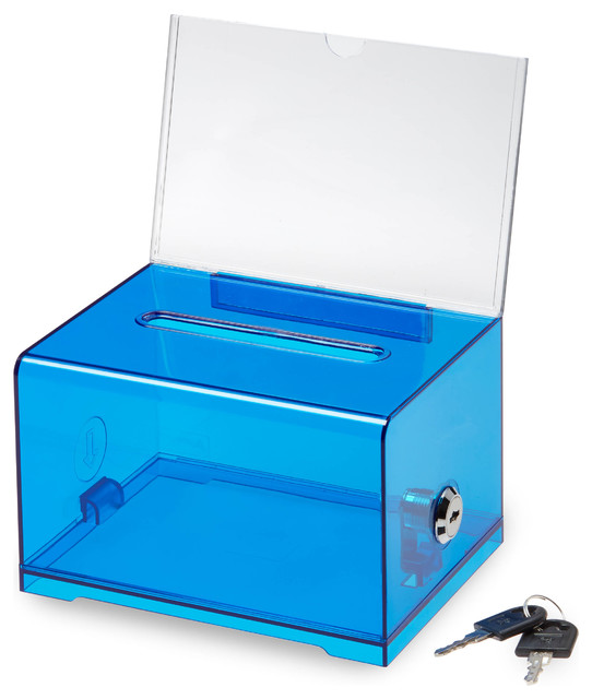 Clear Acrylic Charity Coin Collection Box Donation Box with open Front Suggestion Box With Lock and 2 Keys