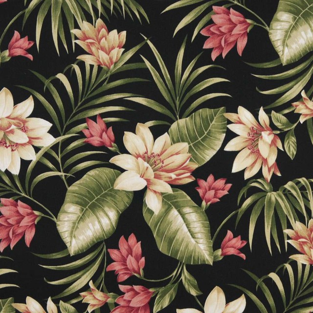 Black Pink And Green Floral Outdoor Indoor Marine Upholstery Fabric By ...