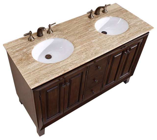 55 Inch Small Brown Double Sink, Smallest Double Sink Bathroom Vanity