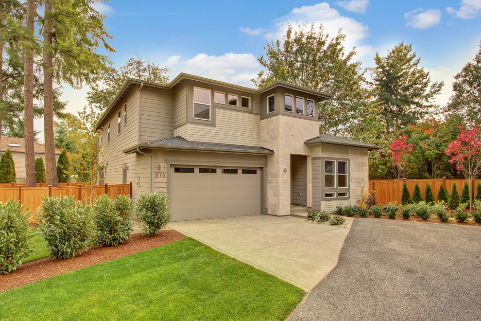 Contemporary brown two-story mixed siding exterior home idea in Seattle