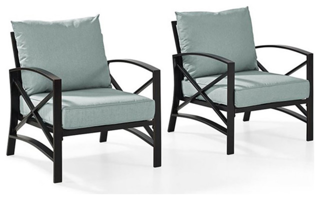 Afuera Living Metal/Fabric Patio Arm Chair in Mist Green/Bronze (Set of 2)
