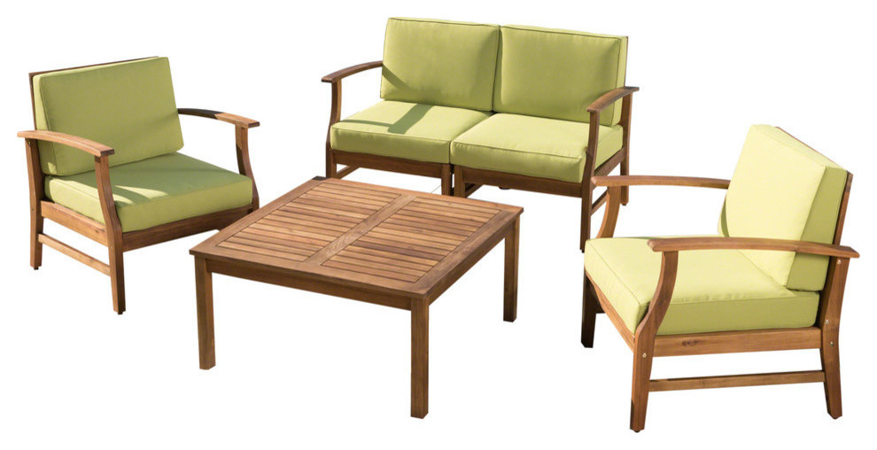 GDF Studio Lorelei Outdoor 4Seat Teak Finished Acacia Wood Chat Set