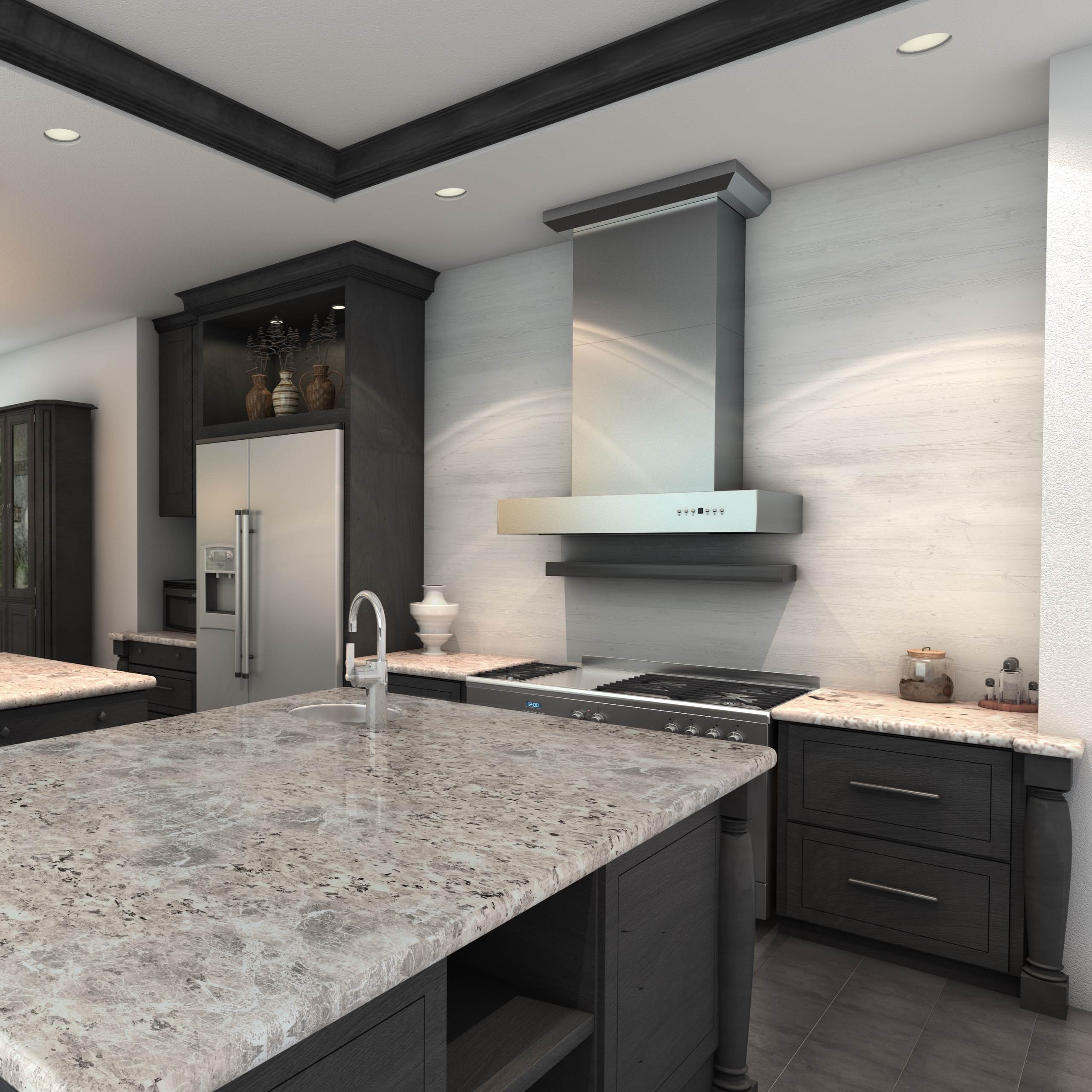 Kitchen remodel featuring a ZLINE KECOM-RS Stainless Steel Wall Range Hood