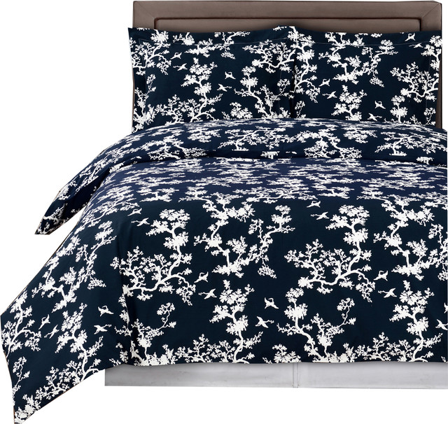 Lucy Reversible 100 Cotton Duvet Cover Set Navy And White Full Queen