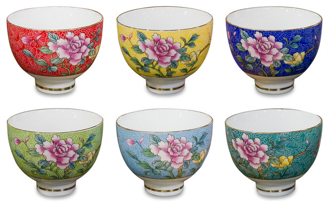 Chinese Style Porcelain Tea Cups 6 Piece Set Asian Teacups Chinese Style Porcelain Tea Cups 6