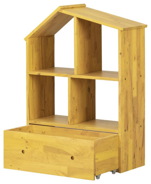 Sweedi Bookcase with Storage Bin, Yellow Contemporary Bookcases