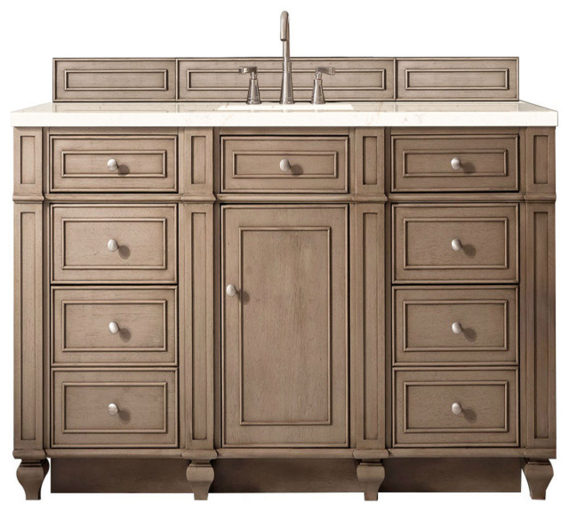 Bristol 60" Vanity Whitewashed Walnut, Eternal Marfil Quartz Top Traditional Bathroom
