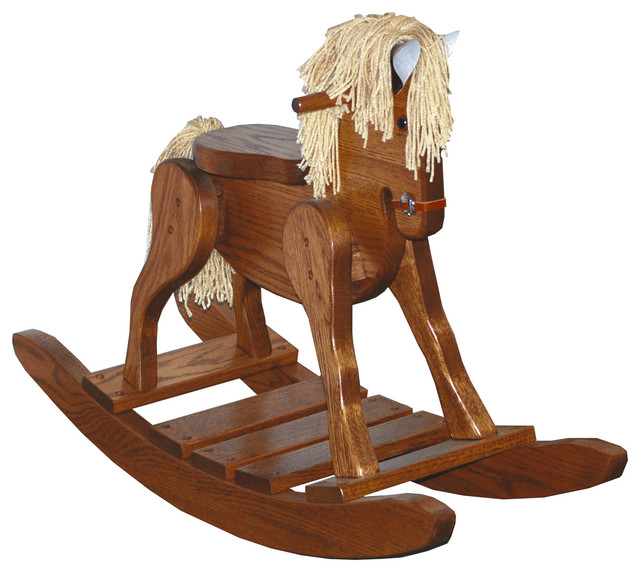 Amish Made Heirloom Oak Child'S Deluxe Rocking Horse Traditional