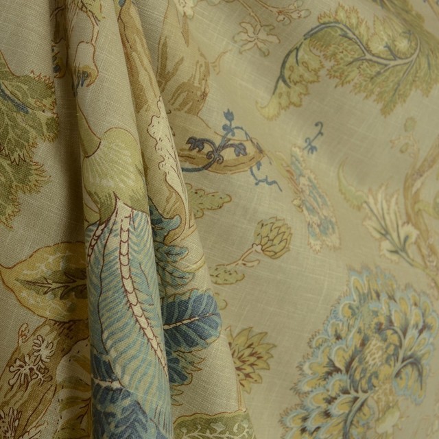 Florabunda Sea Glass Floral Jacobean Fabric Traditional Drapery