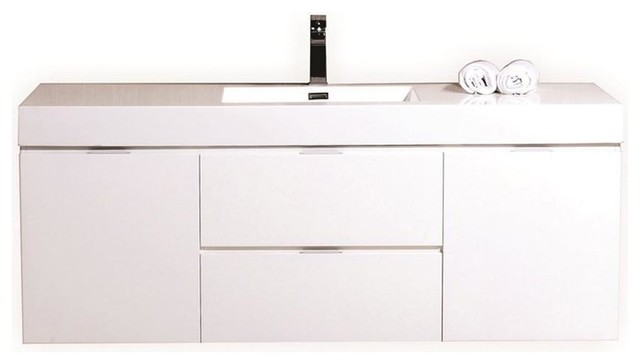 Lux 60 Single Sink High Gloss White, White Floating Vanity Single Sink