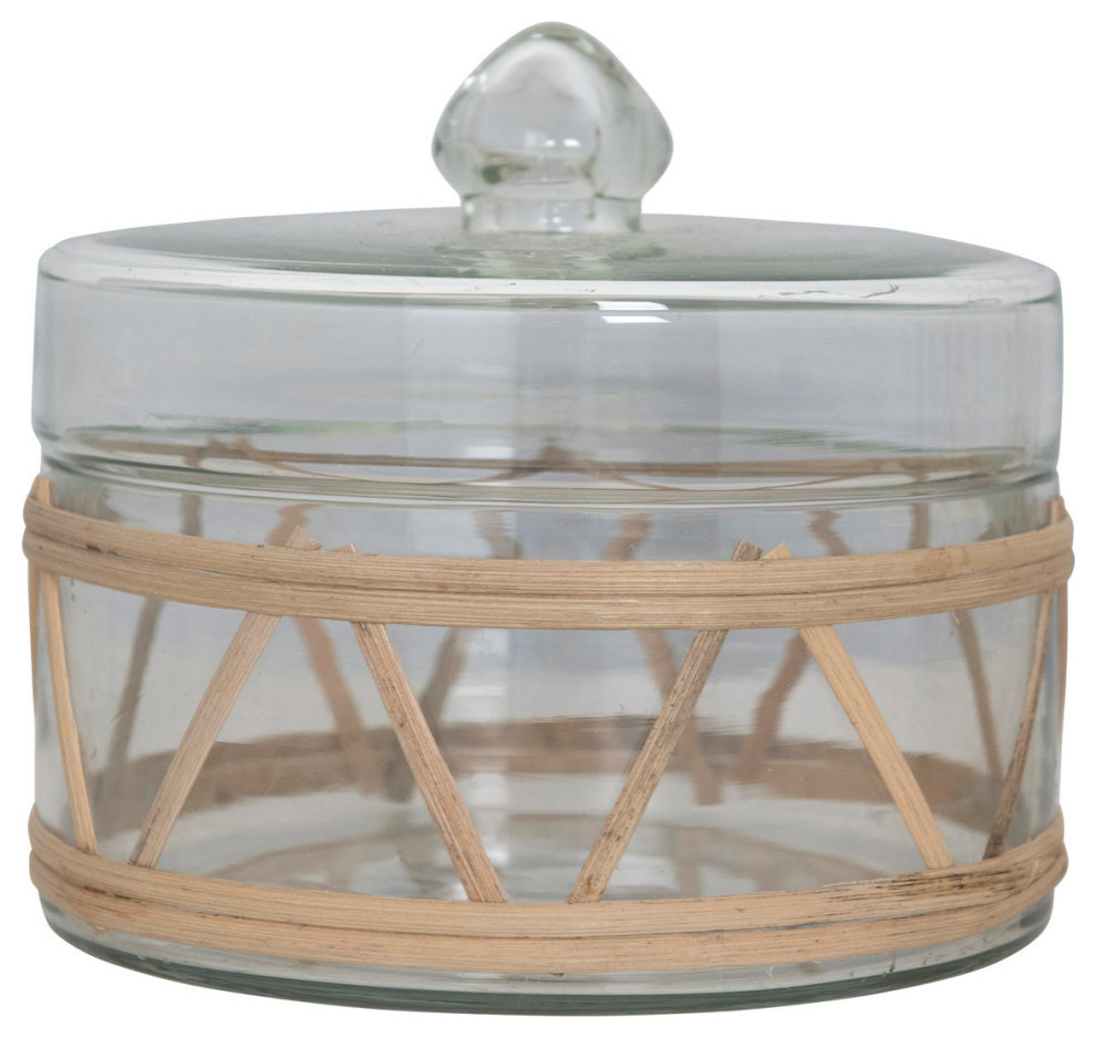 Rattan Wrapped Glass Jar With Lid, Round Tropical Decorative Jars
