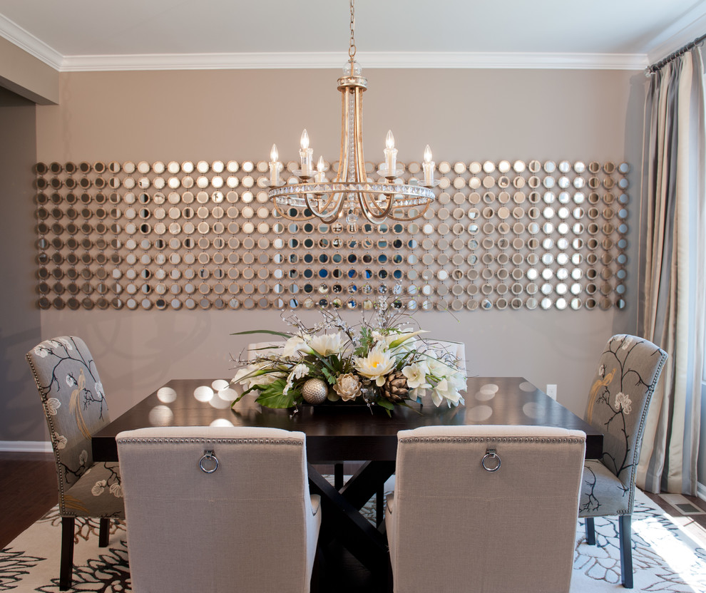 Inspiration for a mid-sized contemporary separate dining room in Detroit with beige walls and dark hardwood floors.
