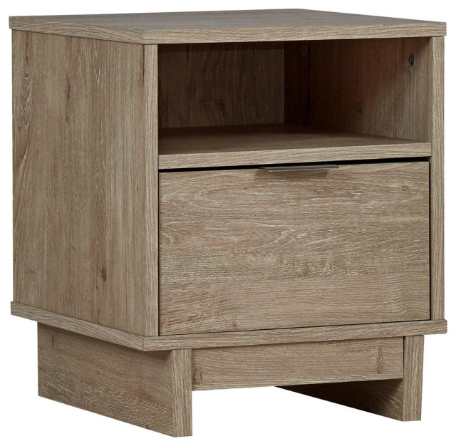 Oliah Natural Brown 1Drawer Night Stand Transitional Nightstands