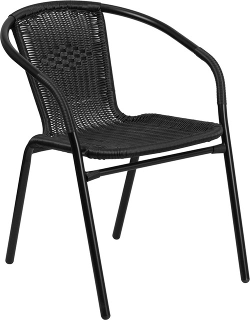 Outdoor Synthetic Rattan Armchair Stackable, Set of 4 Tropical Outdoor Dining Chairs by
